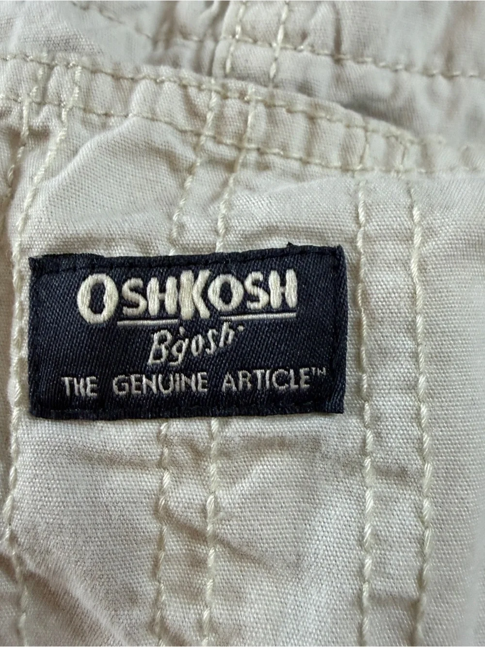 OshKosh B'gosh Vestback Cream Overalls with Navy Striped Straps Sz 2T